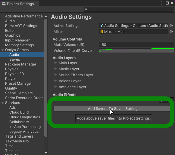 Audio project settings - Filled
