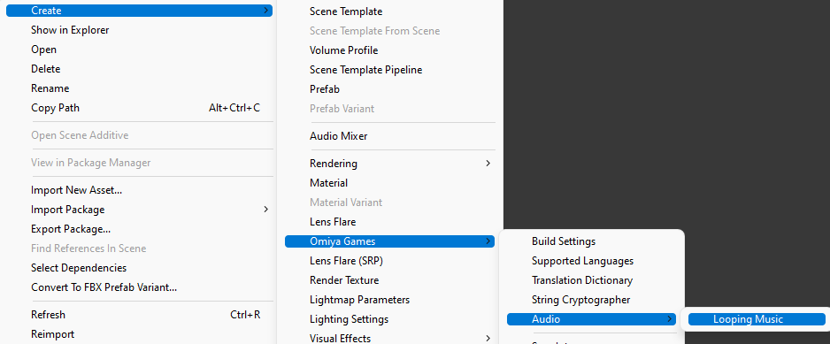 Create Looping Music context menu