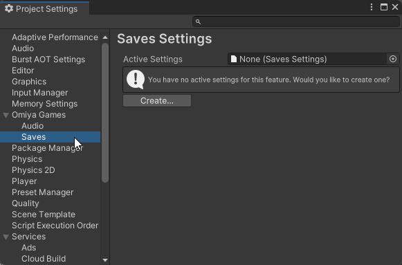 Saves project settings