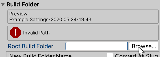 Root Build Folder field