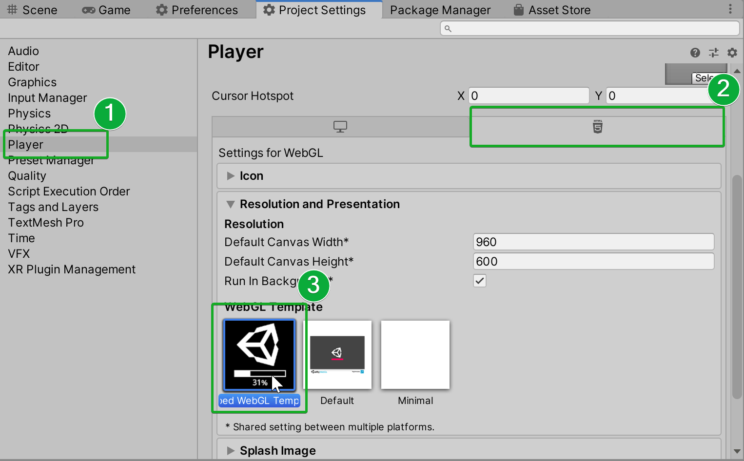 Final Player Settings Configuration